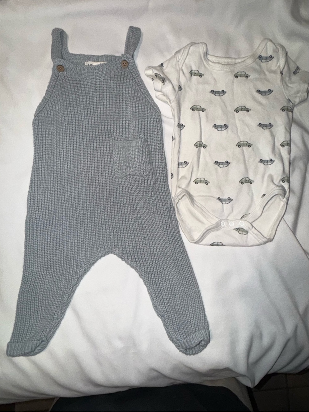 Rabbit + Bear Organic Knit Overalls & Car Bodysuit Set 6-9M
